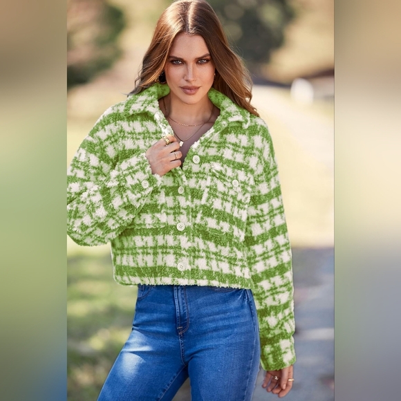Crop Style Blue and White Women's Tweed Jacket - Picture 9 of 11